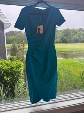 Chiara Boni Teal Short Sleeve Sheath Midi Dress
